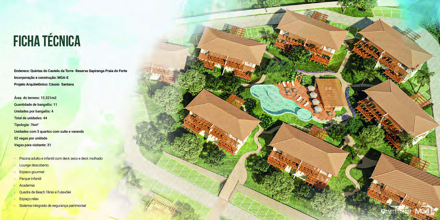 Reserva Alto do Forte — Bangalôs de 3 quartos com lazer na natureza de Praia do Forte — Planta baixa do empreendimento com bangalôs de 3 quartos e área de lazer completa.
